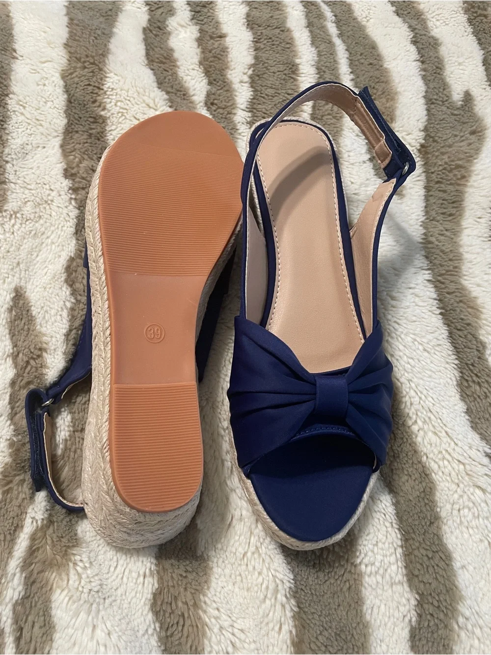 Classy Navy Wedge Espadrille Slingback - Women Shoes